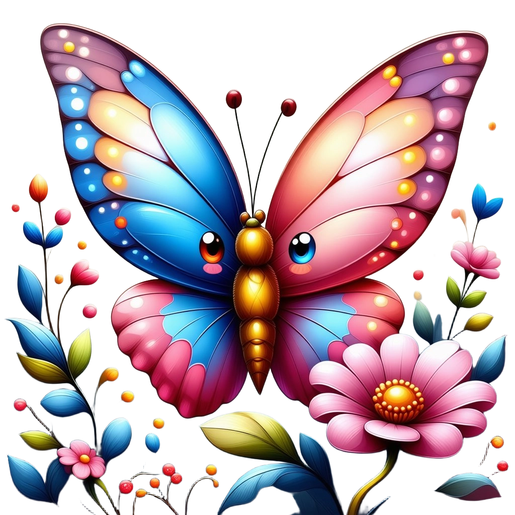 Colorful Butterfly and Flowers